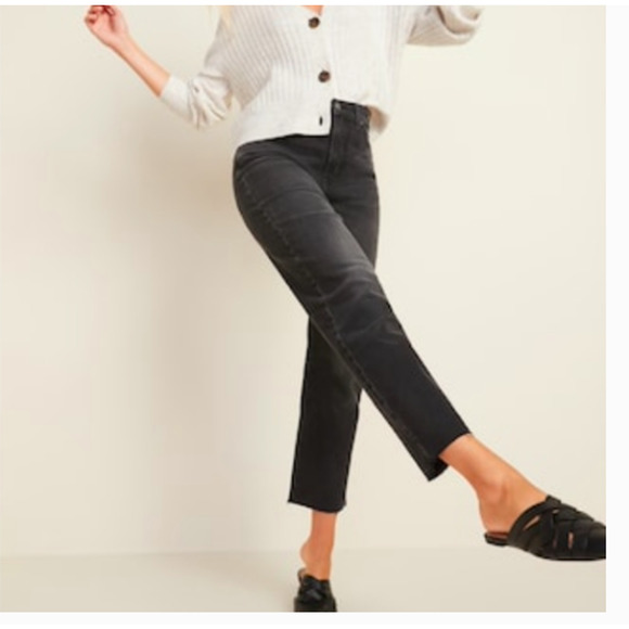 Old Navy High Waisted Ryan Boyfriend Jeans Size 16 Raw Hem Black - Picture 1 of 8